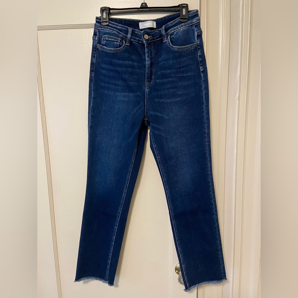 Vervet DARK WASH STRETCH HIGH RISE RAW HEM DENIM JEANS SZ 29 - EUC
